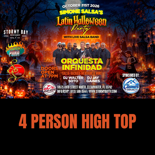 Halloween Latin Salsa Dance Party 10/31/26 - Side Stage 4 Person Table