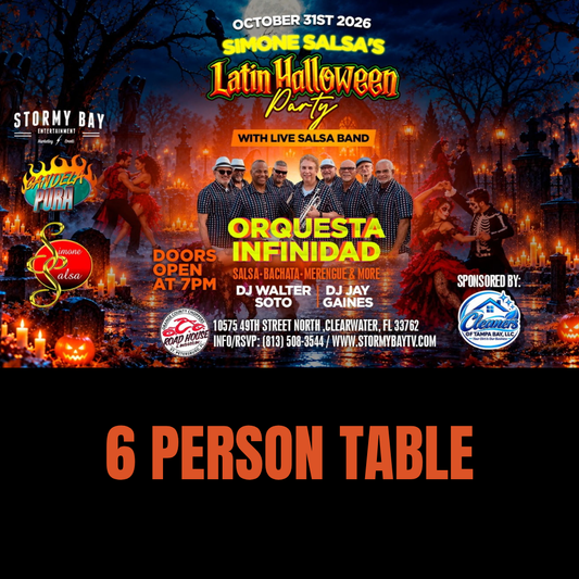 Halloween Latin Salsa Dance Party 10/31/26 - 6-Person Table Seating