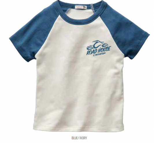 TechStyles- Half Logo Baseball Tee, Blue/ Ivory