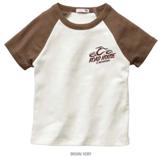 TechStyles- Half Logo Baseball Tee, Brown/ Ivory
