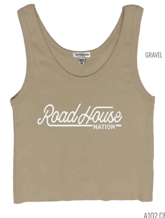 TechStyles- Elysium Crop Ribbed Tank, Gravel