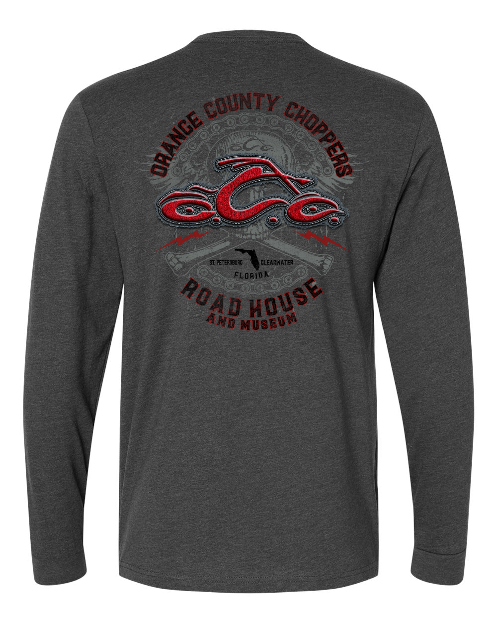 OCCRH- Stitch Skull Long Sleeve T-Shirt, Charcoal