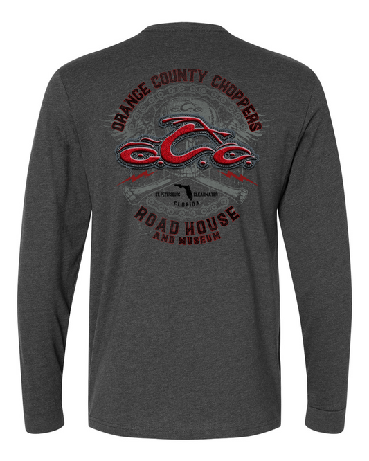 OCCRH- Stitch Skull Long Sleeve T-Shirt, Charcoal