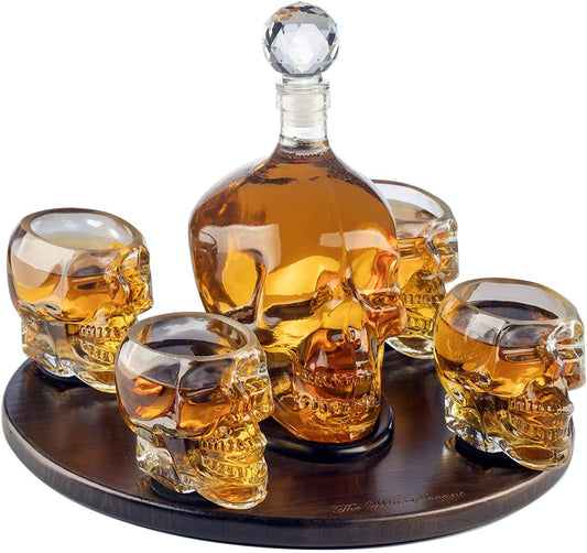 Large Skull Face Decanter with 4 Skull Shot Glasses