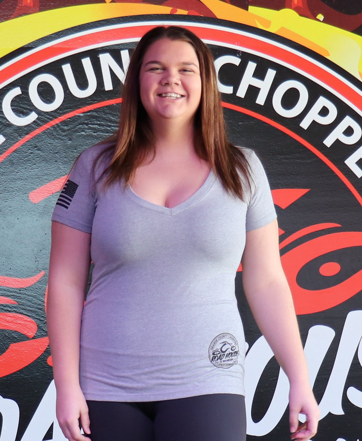OCCRH- Ladies Heather Grey Black Logo V-Neck