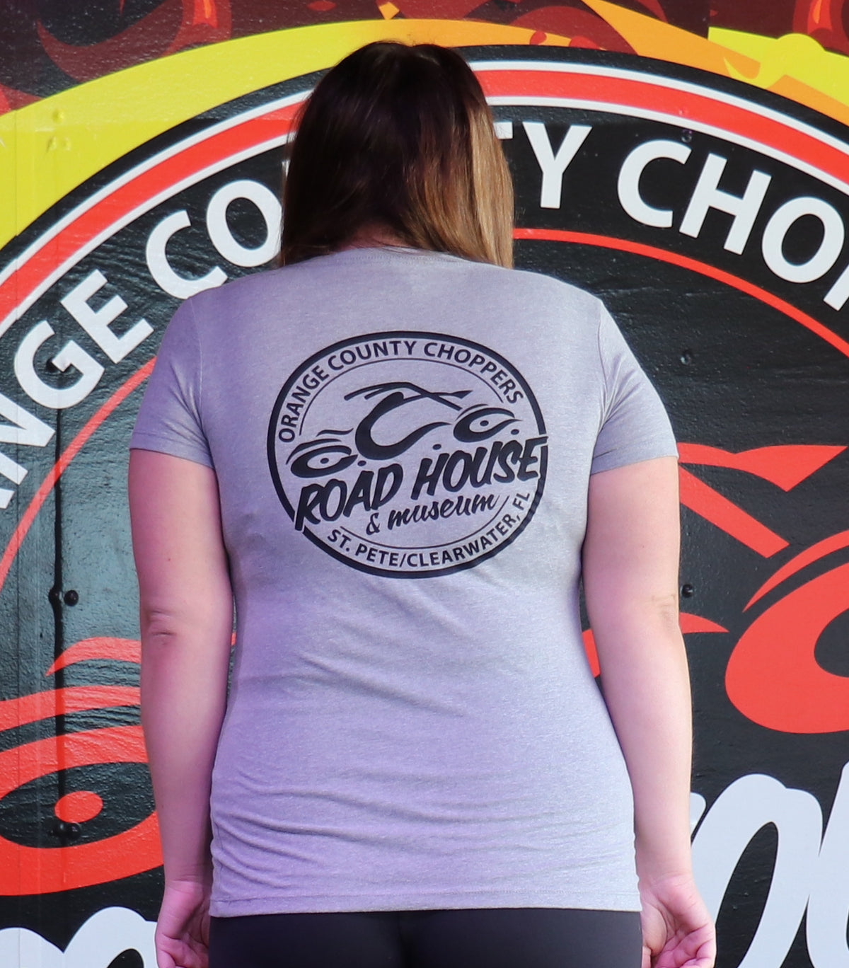 OCCRH- Ladies Heather Grey Black Logo V-Neck
