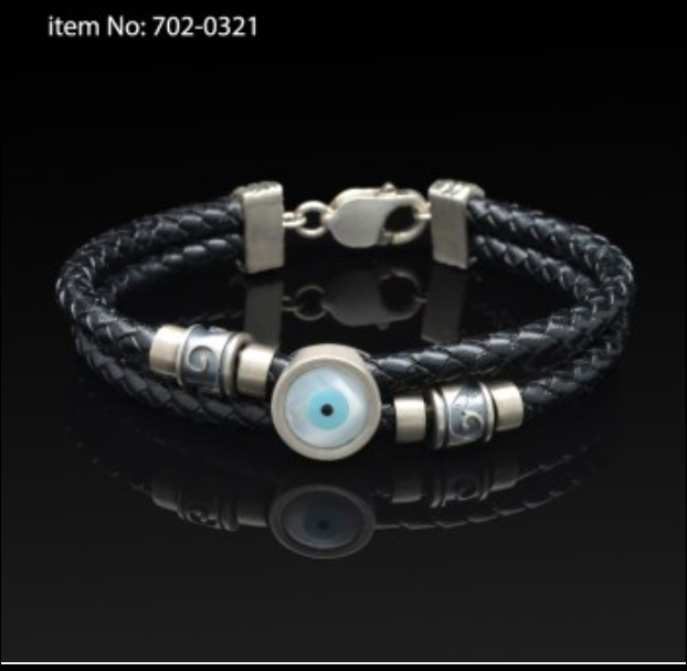 AXION- Lucky Eye Motif, Braided Black Leather Bracelet